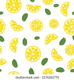 juicy background with lemon slices and mint leaves