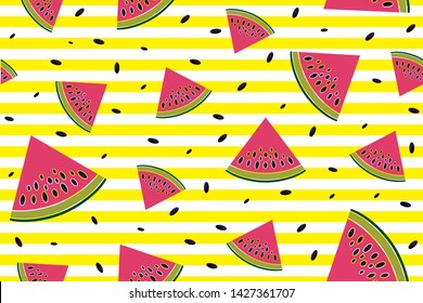 Juicy background of watermelons. Seamless texture of summer theme
