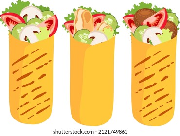 juicy beautiful shawarma with meat and vegetables