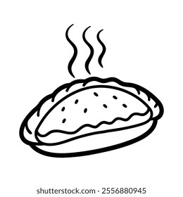 "Juicy beef turnover with fresh veggies and golden crust, steaming hot vector illustration."






