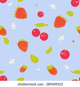 Juicy berries and a summer seamless pattern. Can be used as background for textiles or paper wrapping 