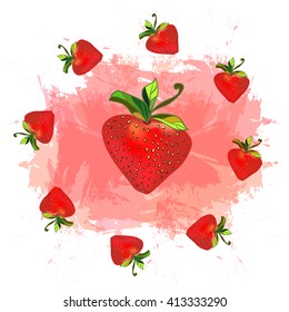 Juicy berries. Summer strawberries. Vector Cartoon illustration 