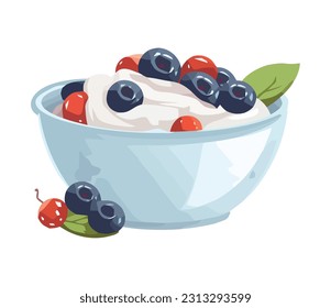 Juicy blueberries in a gourmet fruit bowl icon isolated