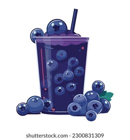 Juicy blueberry cocktail in plastic bucket, refreshing summer isolated