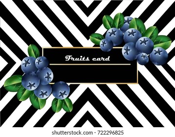 Juicy blueberry fruits card abstract striped background. Vector illustrations