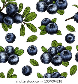Juicy blueberry. Vector seamless pattern.Vintage style