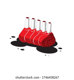 juicy bone meat on a white isolated background. Vector image. Cartoon eps 10