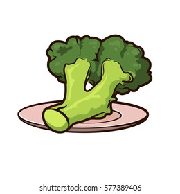 juicy broccoli on a plate on white background icon