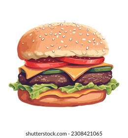 Juicy burger, American fast food icon icon isolated