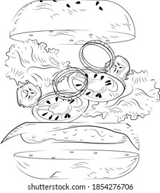 juicy Burger disassembled, fast food
