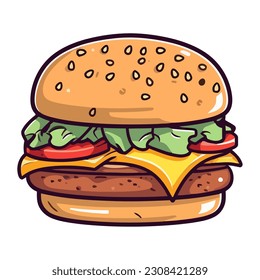 Juicy burger, fast food icon isolated