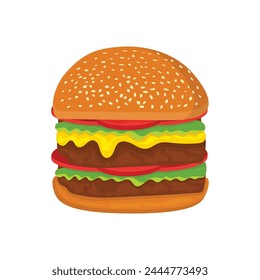 Juicy Burger flat vector illustration on white background