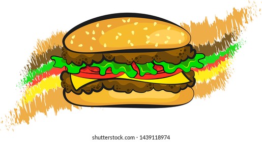 Juicy burger stuffed with abstract design