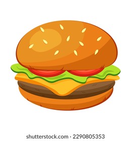 Juicy burger. Vector illustration isolated on white background.