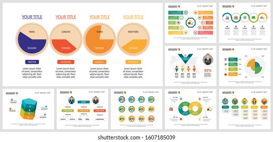 Juicy business chart set for flow template, annual analysis report, presentation, web page. Business and development concept with pie diagram, step, donut, cycle, flow, process, and percentage charts.