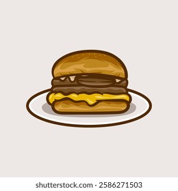 Juicy Cheeseburger on Plate: A mouthwatering illustration of a double cheeseburger, oozing with melted cheese and juicy patties, served on a simple white plate.