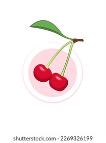 Jugosa cereza. Cereza aislada con hojas. Dos cerezas. Berries.