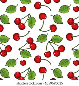 Juicy cherry. Seamless vector pattern
