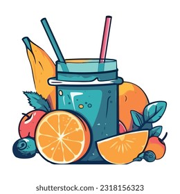 Juicy citrus fruit cocktail, fresh summer refreshment icon isolated