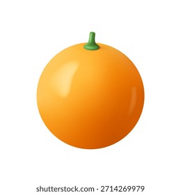 Cítricos jugosos, aislados 3d naranja con tallo. Adición de festividades de vacaciones de Vector y refrigerio favorito de invierno. Producto nutritivo para dietas. Elemento para cocinar y hornear, platos y postres