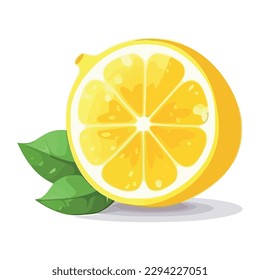 Juicy citrus slice, fresh and ripe yellow lemon isolated