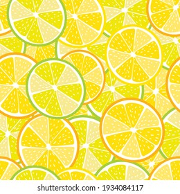 Juicy Zitrusfrüchte schneiden nahtlose Muster. Sommerferien Vektor nahtlose Muster. Zitronen, Orange, Grapefruits, Vektorgrafiken