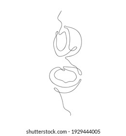 Los cocos jugosos se crean al estilo del lino. La ilustración de la línea negra continua está aislada en un fondo blanco. Gráficos vectoriales. Se utiliza para el diseño de postales, cuadernos.