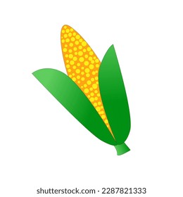 Maíz jugoso. Icono del vector. Alimentos saludables. Imagen aislada en un fondo blanco. Festival de la Cosecha. Verduras y jardín. Imagen de color brillante. Verano