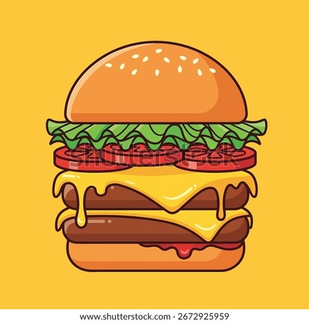 Juicy double cheeseburger with fresh lettuce and tomatoes, dripping with melted cheese, vibrant and appetizing.