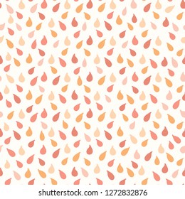 Juicy drops of orange citrus fruit splashes. Hand drawn seamless vector pattern illustration. Fresh wet droplets of tropical juice or coral confetti shapes.