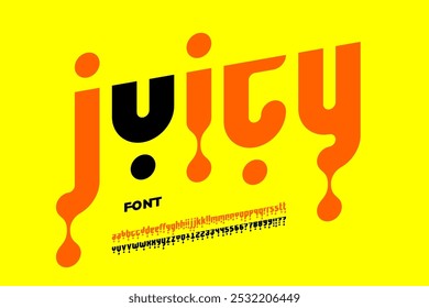 Juicy. Drops style font design, alphabet letters and numbers vector illustration