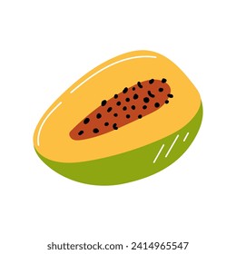 Juicy exotic papaya in cartoon style, isolated on white background. Fruit, tropical fruit, Mexican treat, sweet plant.