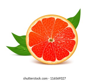 Media fresca jugosa de pomelo con hojas