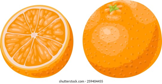 Juicy fresh orange and sliced orange. Isolated