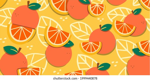 Juicy Fresh Oranges Doodle Pattern Exclusive Vector