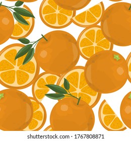 saftige frische Orangen. Obstscheiben. Sommernahtloses Muster. Vektorgrafik einzeln auf weißem Hintergrund.