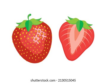 Juicy fresh strawberry half and whole icon set vector. Red strawberry fruit icon vector isolated on a white background