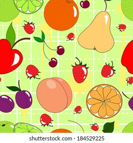Juicy fresh vegetarian seamless background with fruits and berries