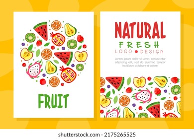 Juicy Fruit Design with Ripe Bright and Sweet Garden Food Vector Template