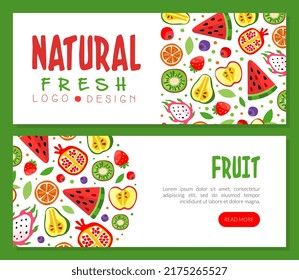 Juicy Fruit Design with Ripe Bright and Sweet Garden Food Vector Template
