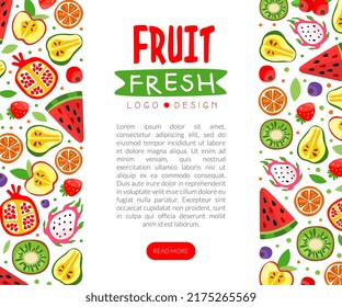 Juicy Fruit Design with Ripe Bright and Sweet Garden Food Vector Template