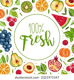 Juicy Fruit Design with Square Card Vector Template