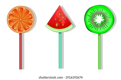 Juicy fruit in the form of lollipops