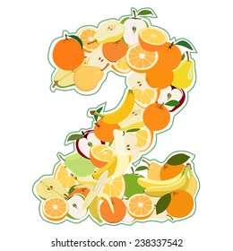 Juicy fruit in the form of number 2