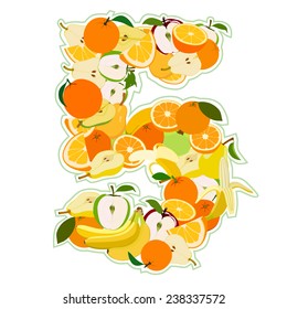 Juicy fruit in the form of number 5