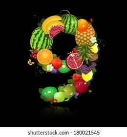 Juicy fruit in the form of number 9