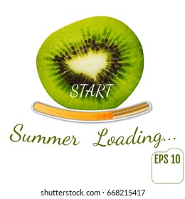 Juicy Fruit kiwi. Summer loading bar, white background. Vector