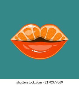 juicy fruit lip makeup, orange lipstick, vector, summer juicy kiss