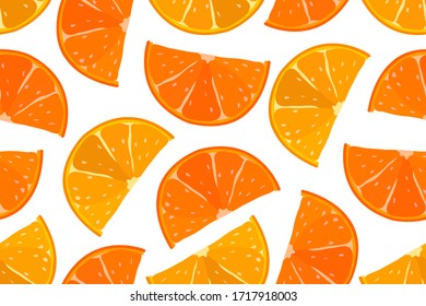 Juicy fruit orange seamless pattern. Orange and yellow orange slices isolated on a white background.