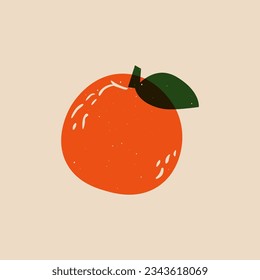 Juicy fruit sketch risograph. Abstract natural peach apricot nectarine sign linocut print effect. Vector illustration